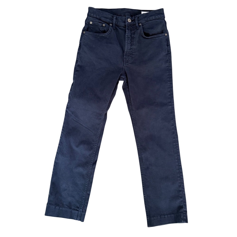 Zara Womens High Waisted Straight Leg Pants Navy Blue Stretch Denim Size 2